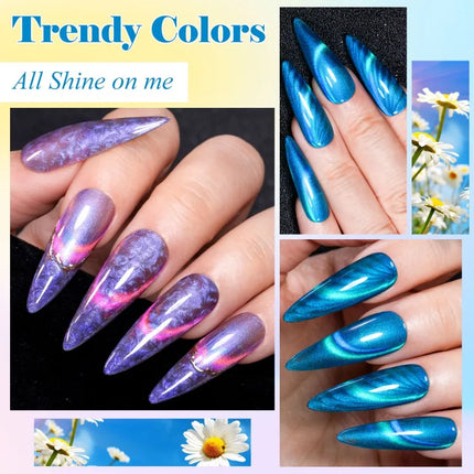 7pcs Shiny Cat Magnetic Gel Nail Polish Set With Magnetic Rod Pink Colorful Semi Permanent Soak Off UV Gel Varnish Nail Supplies