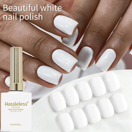 Hassleless Single-Pack White Gel Nail Polish - Long-Lasting Shine, Easy to Apply, 15ml Each, Suitable for Home and Nail Salons, Nail Tools, Nail Gel Polish, Suitable for All Seasons, Classic Color Range, Perfect for DIY Nail