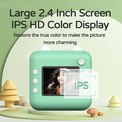 Kids Instant Print Camera with Games Pink Green Dinosaurs Cute Mini Digital Toy Camera for Boys Girls Birthday Christmas Gifts