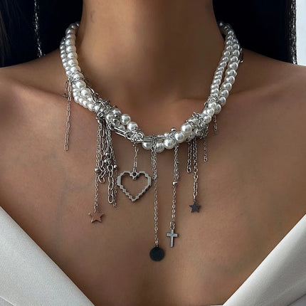 Elegant Irregular Imitation Pearl Beads Necklace for Women Vintage Party Wedding Tassels Choker Fashion Jewelry Accessories Gift