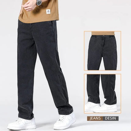 Summer New Baggy Jeans Men's Classic Thin Lyocell Fabric High Quality Straight Casual Pants Soft Denim Trousers Coffee Blue Gray