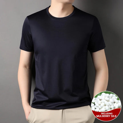 Top Grade 1.7% Mulberry Silk New Brand Tops Round Neck t Shirts For Men 2025 Summer Short Sleeve Casual Fashion Mens Clothing