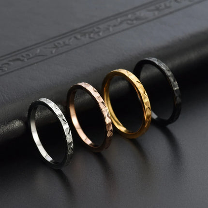 18K Gold Plated Titanium Steel Women's Pinky Rings Korean Minimalist Star Cross Engraved Jewelry Fade-Resistant Stackable Band