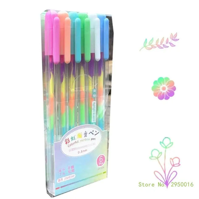 6/12 Pcs Neons Gel Pen Rainbow Ballpoint Pen Colorful Rainbow Pen Decorative Pen Stationery Supplies for Adult Student