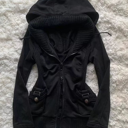 Black Fashion New Trend Women Casual Hoodie Retro Gothic Sweatshirts Hip Hop Punk Style Multifunctional High Street Cardigan