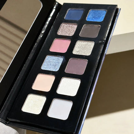 12 Colors Metallic Eyeshadow Palette Pearl Matte Sparkling Shimmer Blue Eye Shadow Highlighter Brighten Glitter Fashion Makeup