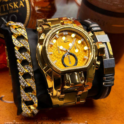 Clown Series Guide Ball Punk Quirky Men's Personality Watch, Fashionable Youth Trendy Gold Steel Luminous Watch, Trendy Gift Watch, the Best Gift for Him