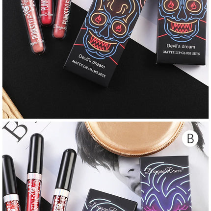 Lip Gloss in a Box of Three, Pearlescent Lipstick in a Non-Stick Cup, Shiny Purple and Black Lip Gloss Set