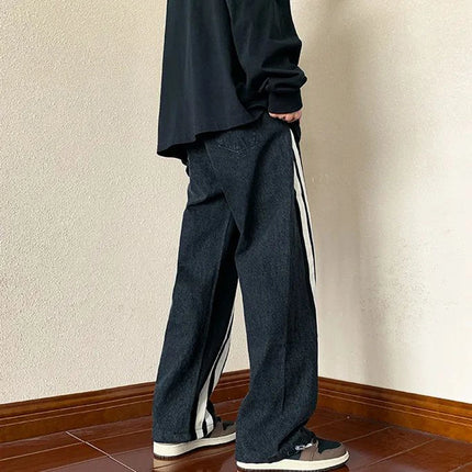 Mens Y2K Tracksuits Denim Drawstring Casual Pants Street Straight Pants Unisex Fashion Stitching Contrast Jeans Hip-Hop Trousers
