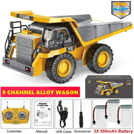 4WD Remote Control Excavator Toy Radio Controlled RC Dump Truck Vehicle Crawler Bulldozer Construction Buggy Light and Sound Car