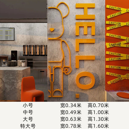 Cartoon Bear Wall Sticker with Hello Letter Acrylic Mirror Wall Decal Self-adhesive DIY Living Room Bedroom Home Decor