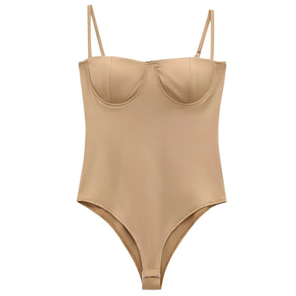 HXAO Bodysuit Women Bustier Slip Tops Body Sexy Women Lingerie Slimming Bodysuit Brown Green Sleeveless Cup Thong Bodysuit Woman