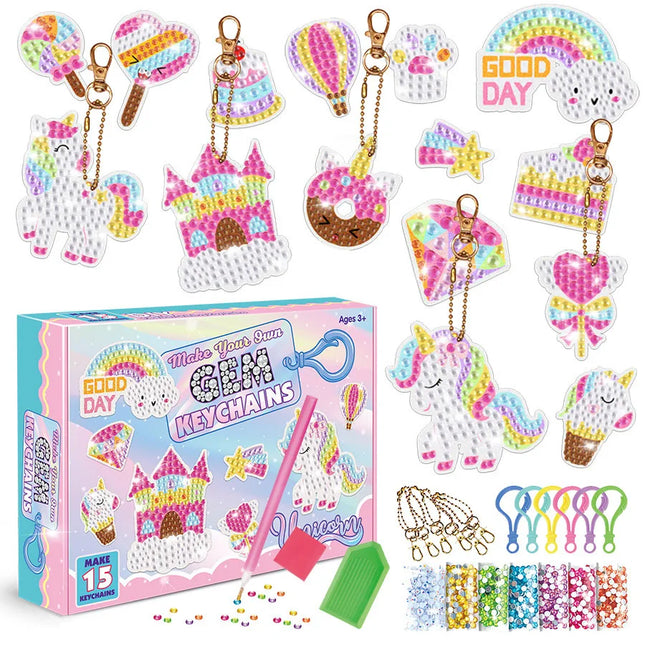 15 Full Diamond Keychains DIY Handmade Keychains Children's Diamond Painting Art Zipper Pendant Bag Pendant