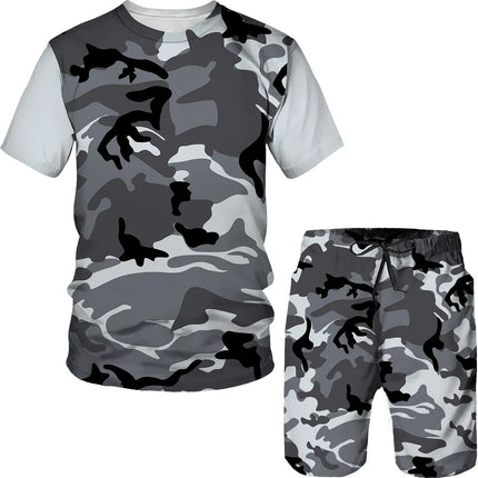 Men's Camouflage T-shirts Shorts 2-Piece Sets 3D Camo Print Tracksuit Outfits Fashion Casual Man Women Plus Size Sportwear Suits