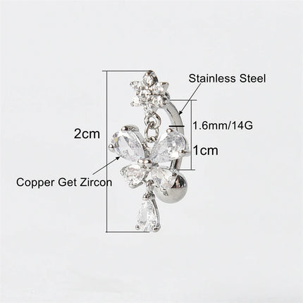 Zircon Butterfly Dangle Reverse Belly Ring 14G F136 Titanium Navel Piercing Barbell Women Sexy Body Jewelry piercings ombelico