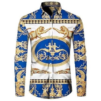 Stylish Baroque Long-sleeved Shirt Neo-retro Pattern Mens Casual Shirt Print Comfortable Breathable Camisas Mangas Largas Hombre