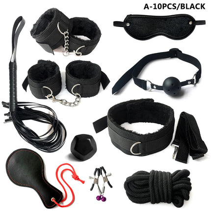 BDSM Sex Kits Bdsm Bondage Adults Sex Toys For Women Men Handcuffs Nipple Clamps Whip Spanking Sex Metal Anal Plug Vibrator Butt