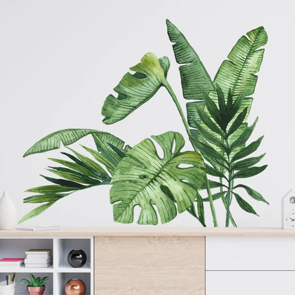 Realistic Tropical Green Turtle Back Leaf Wall Stickers for Living Room Bedroom Bathroom Decoration Wall Decals