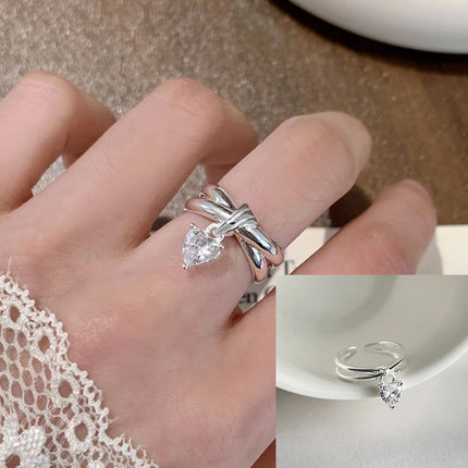 PANJBJ 925 Sterling Silver Four-pointed Star Shining Zircon Ring High-end Personalized Opening Adjustable Jewelry