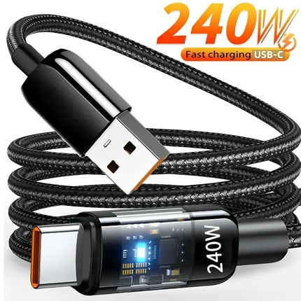 USB C Quick Charging Cable 240W  Braided Transparent Type C High-speed Charger Wire for 16/17 for Samsung Huawei Mi Data Line
