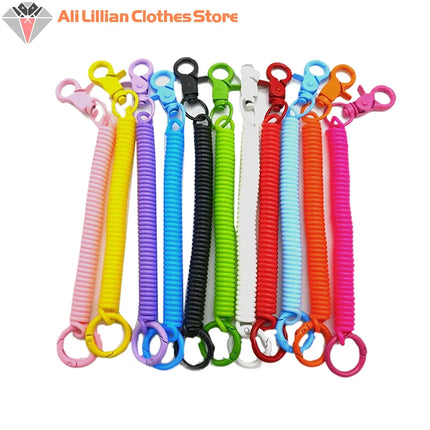 Colorful Lobster Clasp ID Card Holder Lanyard Keyring Anti-lost Spring Rope Retractable Keychain Mobile Phone Chain