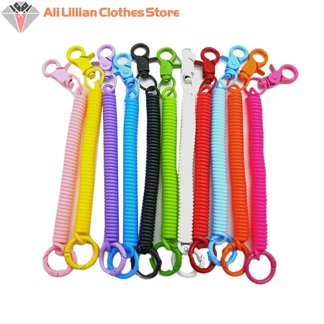 Colorful Lobster Clasp ID Card Holder Lanyard Keyring Anti-lost Spring Rope Retractable Keychain Mobile Phone Chain