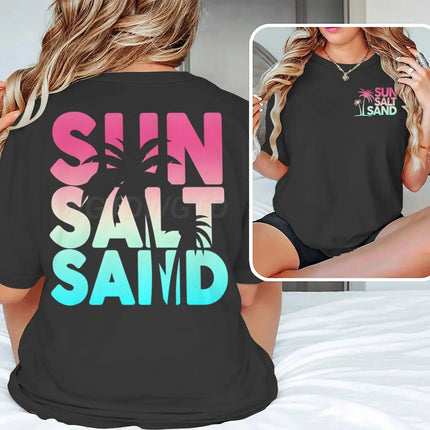Sun Salt Sand Graphic T Shirts Funny Ocean Beach Series Men Women Aesthetic Short Sleeve Loose Casual Vacation Trip Y2K Tops