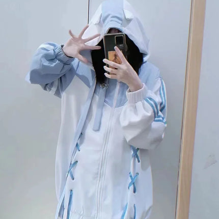 Harajuku Kawaii Clothing Cute Oversized Zipper Hoodie Sweatshirt Women 2024 New Japanese Casual Fashion Gothic Tops Jacket Coat