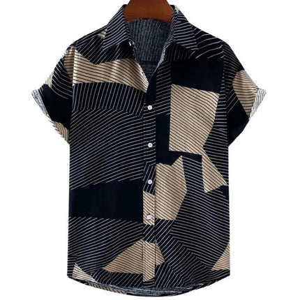 New Shirts for Men 3d Patchwork Plaid Printed Men’S Clothing Summer Casual Short Sleeved Daily Street Tops Loose Oversized Shirt