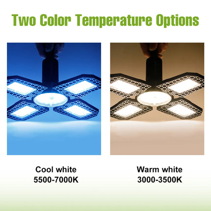 E27 220V LED Garage Light Bulb Fan Blade Foldable Deformable Ceiling Lamp 110V Home Workshop Lighting 40W 60W 80W 100W 150W 200W