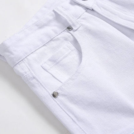 Men's White Jeans, Black Fashion Casual Trousers, Pleated Decorative Denim Pants, Asian Sizes 29-42. 2027 New
