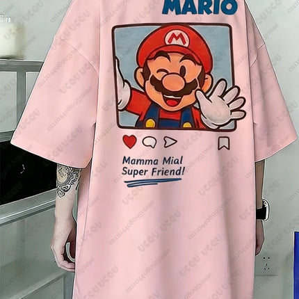 Summer New Anime Tshirts For Couple Cartoon Graphics Mario Print T-shirt Casual Round Neck Tees Street Short Sleeve Man Clothing