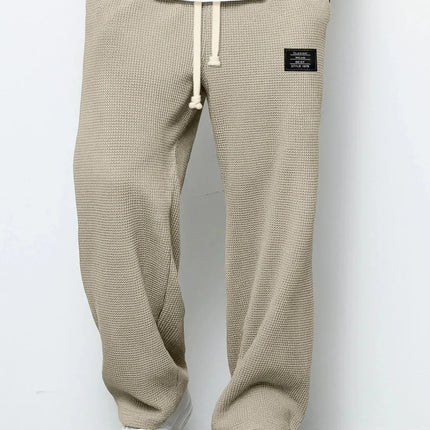 Men's spring-autumn trendy brand loose-fitting stretchy straight-leg sweatpants. Waffle fabric. Micro-bouncy sporty casual pants