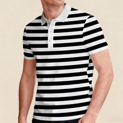 Summer men's striped short-sleeved POLO shirt fashionable lapel button top breathable, comfortable and versatile