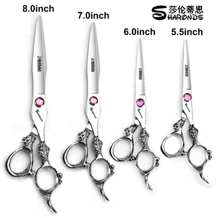 Sharonds 6/7/8 Silver Black Dragon Handle Hair Salon Hairdressing Scissors High Quality 440c Steel Professional Cutting Scissors