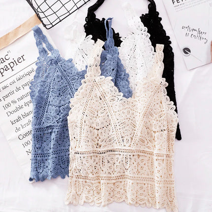 Simple Lace Hollow out Tank Top Women's Korean Sle Summer Outerwear Hoodie ort Sve Commute Sle  Color