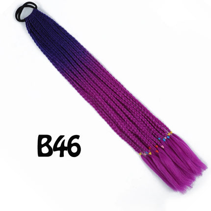 Synthetic Gradient Color Dirty Braided Ponytail Extensions With Elastic Band 24" Rainbow Braid Pony Tail Hairpiece For Girl