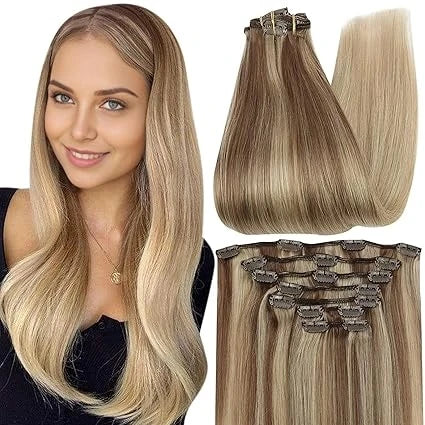 Full Shine Clip in Hair Extensions Human Hair Balayage Color Double Drawn Large Weight 150G Thicker Brazilian 100% Human Hair