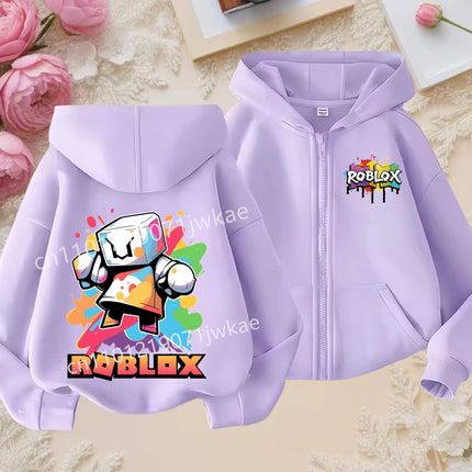 3-12 Boys Girls 2026 Kids Fashion Hoodies Tops Kids' Roblox Print Zipper Hoodie Colorful Splash Design Casual Sweatshirt For