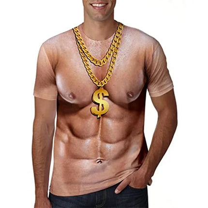 Funny Muscle Body 3D Printed T-shirt Mlae  Designer Clothes Streetwear Short Sleeve Top Tees Ugly Chest Hair T Shirt Clothing ﻿
