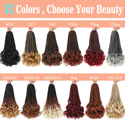 14’’ Synthetic French Curls Crochet Hair Braids Kid-Friendly Ombre Brown to Blonde French Curl Box Braids with Bouncy Curly Ends