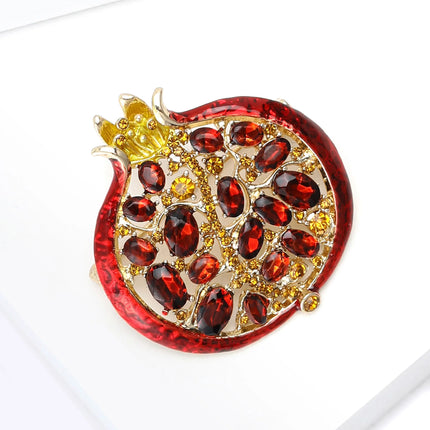 Beaut&Berry Luxury Rhinestone Pomegranate Brooches for Women Enamel Fruit Plant Pins Casual Party Accessories New Gifts Friends