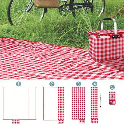 Picnic Blanket Beach Mat Washable Lightweight with Handle Red Checkered for Hiking Travelling Outdoor Camping Parks