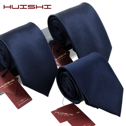 HUISHI 8CM 8 Styles Men's Solid Dark Blue Neck Tie 6cm Waterproof Jacquard Necktie Daily Wear Cravat Wedding Party For Men