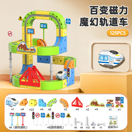 Electric Magnetic Track Set With Anti-Gravity Vehicles - 100+ Pieces Stem Building Toys, Creative Diy Railway For Kids Gift Toy