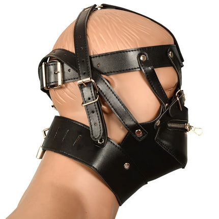 Sex BDSM Bondage Headband with Zipper Lock Sex Mask Headwear Adult Games Foreign Trade Leather with Lock Hat Sex Toys
