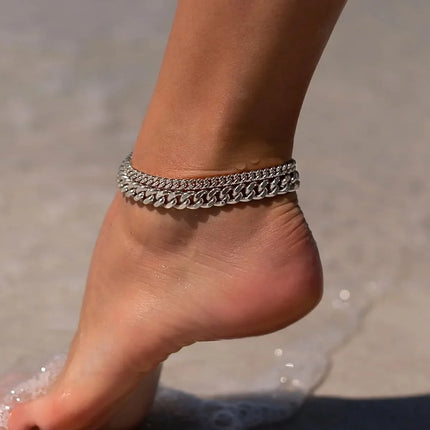 Gold Ankle Bracelets for Women K Gold Plated/Silver Anklets for Women Waterproof Minimalist Cuban Link Anklets Set Gift