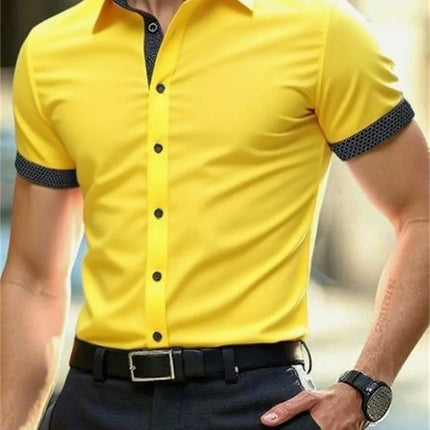 Men's short-sleeved shirt summer slim casual dress light and thin elastic no iron business shirt fashion luxury all seasons