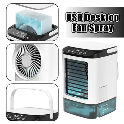 USB Mini Evaporative Air Cooler Desktop Spray Humidifier Fan 900ML Water Tank, Portable Water Cooling Fan for Home Office Use