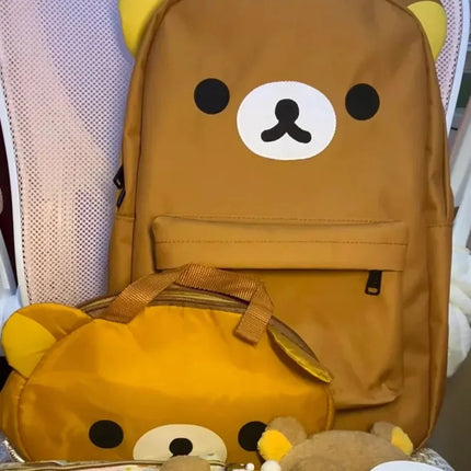 Kawaii Rilakkumas Large Capacity Backpack Japanese Cartoon Anime Student Leisure School Bag Travel Bag Waterproof Nylon Backbag
